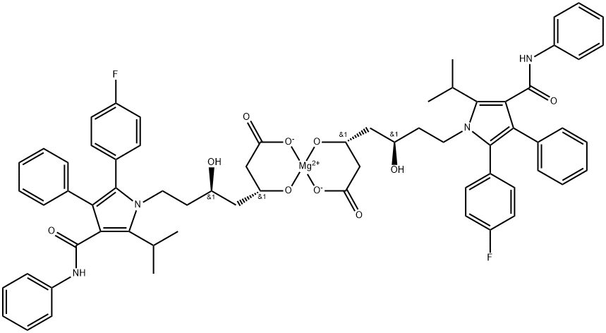 Magnesium, bis[(βR,δR)-2-(4-fluorophenyl)-β-(hydroxy-κO)-δ-hydroxy-5-(1-methylethyl)-3-phenyl-4-[(phenylamino)carbonyl]-1H-pyrrole-1-heptanoato-κO1]-, (T-4)- Structure