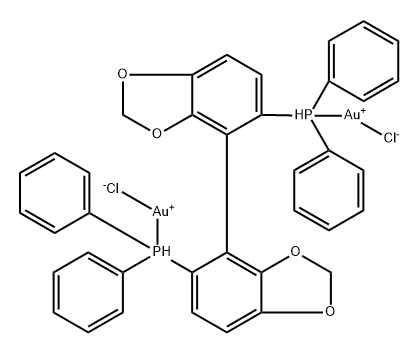 Gold, [μ-[1,1'-(4R)-[4,4'-bi-1,3-benzodioxole]-5,5'-diylbis[1,1-diphenylphosphine-κP]]]dichlorodi- Structure