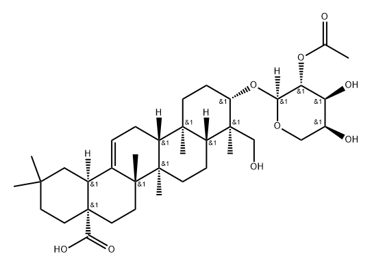 Olean-12-en-28-oic acid, 3-[(2-O-acetyl-α-L-arabinopyranosyl)oxy]-23-hydroxy-, (3β,4α)- 구조식 이미지