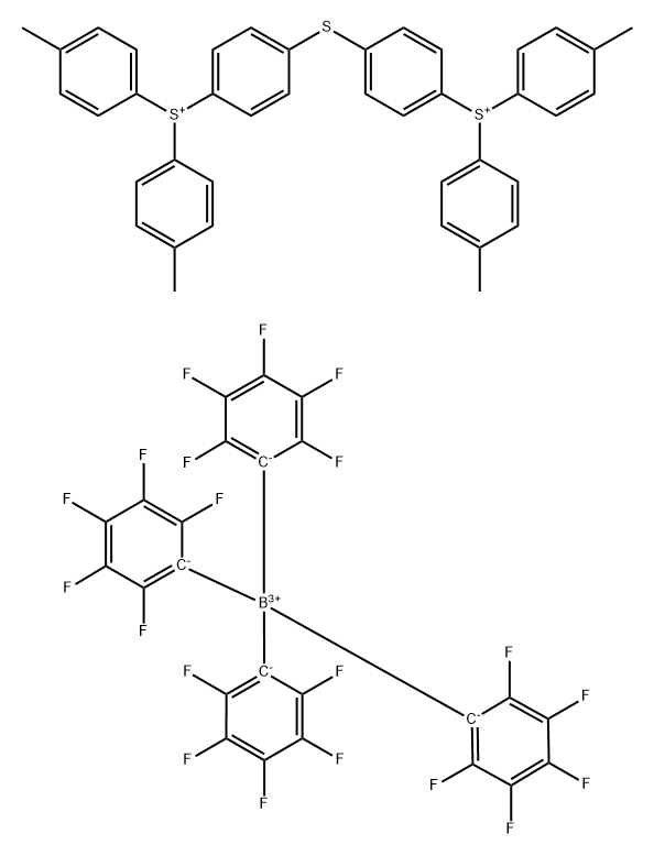 Sulfonium, (thiodi-4,1-phenylene)bis[bis(4-methylphenyl)-, bis[tetrakis(pentafluorophenyl)borate(1-)] (9CI) Structure