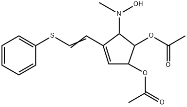 3-Cyclopentene-1,2-diol, 5-(hydroxymethylamino)-4-2-(phenylthio)ethenyl-, 1,2-diacetate, 1S-1.alpha.,2.beta.,4(E),5.beta.- 구조식 이미지