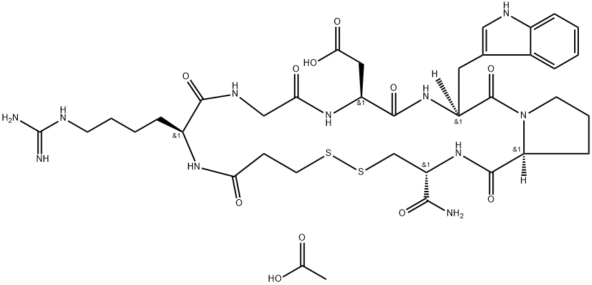 N6-(Aminoiminomethyl)-N2-(3-mercapto-1-oxopropyl)-L-lysylglycyl-L-α-aspartyl-L-tryptophyl-L-prolyl-L-cysteinamide cyclic (16)-disulfide acetate Structure