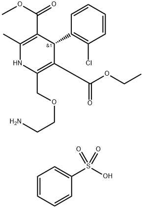 3,5-Pyridinedicarboxylic acid, 2-[(2-aminoethoxy)methyl]-4-(2-chlorophenyl)-1,4-dihydro-6-methyl-, (4S)-, 3-ethyl 5-methyl ester, benzenesulfonate, hydrate (2:2:5) Structure