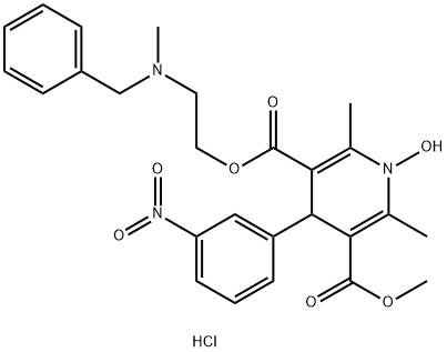 3,5-Pyridinedicarboxylic acid, 1,4-dihydro-1-hydroxy-2,6-dimethyl-4-(3-nitrophenyl)-, 3-methyl 5-[2-[methyl(phenylmethyl)amino]ethyl] ester, hydrochloride (1:1) 구조식 이미지