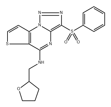 3-(Phenylsulfonyl)-N-((tetrahydrofuran-2-yl)methyl)thieno[2,3-e][1,2,3]triazolo[1,5-a]pyrimidin-5-amine 구조식 이미지