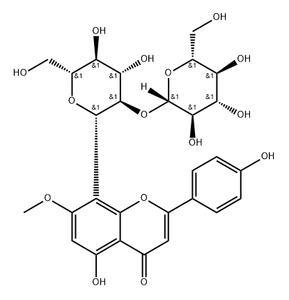 4H-1-Benzopyran-4-one, 8-(2-O-β-D-glucopyranosyl-β-D-glucopyranosyl)-5-hydroxy-2-(4-hydroxyphenyl)-7-methoxy- Structure