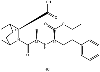 2-Azabicyclo[2.2.2]octane-3-carboxylic acid, 2-[(2S)-2-[[(1S)-1-(ethoxycarbonyl)-3-phenylpropyl]amino]-1-oxopropyl]-, monohydrochloride, (3S)- (9CI) 구조식 이미지