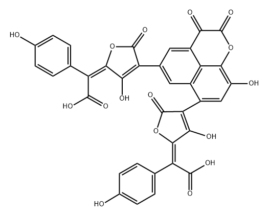 Benzeneacetic acid, α,α'-[(2,3-dihydro-9-hydroxy-2,3-dioxonaphtho[1,8-bc]pyran-5,7-diyl)bis(3-hydroxy-5-oxo-4-furanyl-2(5H)-ylidene)]bis[4-hydroxy-, (αE,α'E)- (9CI) Structure