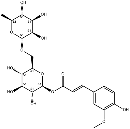 β-D-Glucopyranose, 6-O-(6-deoxy-α-L-mannopyranosyl)-, 1-[(2E)-3-(4-hydroxy-3-methoxyphenyl)-2-propenoate] Structure