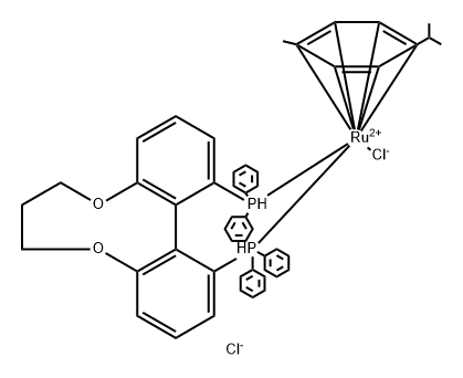 Chloro{(S)-(+)-1,13-bis(diphenylphosphino)-7,8-dihydro-6H-dibenzo[f,h][1,5]dioxonin}(p-cymene)ruthenium(II) chloride Structure