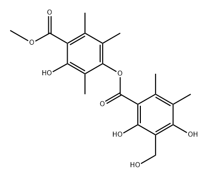 Benzoic acid, 2,4-dihydroxy-3-(hydroxymethyl)-5,6-dimethyl-, 3-hydroxy-4-(methoxycarbonyl)-2,5,6-trimethylphenyl ester Structure