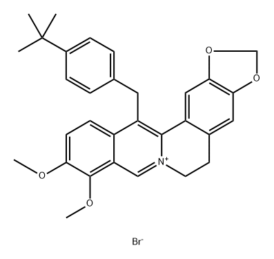 Benzo[g]-1,3-benzodioxolo[5,6-a]quinolizinium, 13-[[4-(1,1-dimethylethyl)phenyl]methyl]-5,6-dihydro-9,10-dimethoxy-, bromide (9CI) Structure