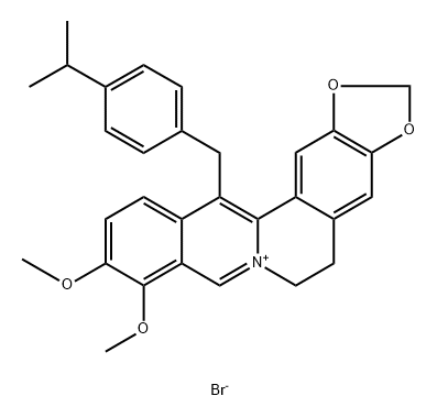 Benzo[g]-1,3-benzodioxolo[5,6-a]quinolizinium, 5,6-dihydro-9,10-dimethoxy-13-[[4-(1-methylethyl)phenyl]methyl]-, bromide (9CI) Structure