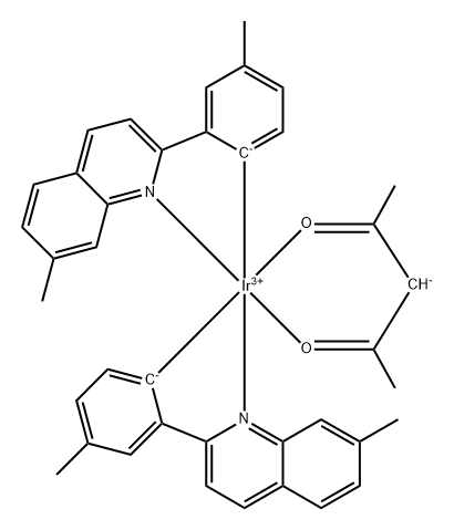 Bis[2-(2-methylphenyl)-7-methyl-quinoline](acetylacetonate)iridium(III) Structure