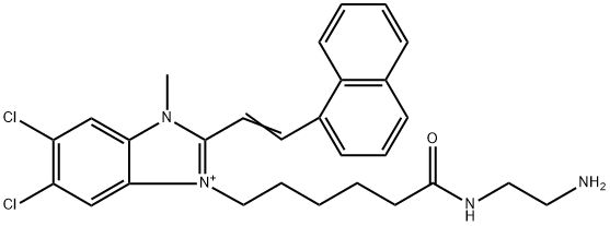 3-[6-[(2-Aminoethyl)amino]-6-oxohexyl]-5,6-dichloro-1-methyl-2-[2-(1-naphthalenyl)ethenyl]-1H-benzimidazolium Structure