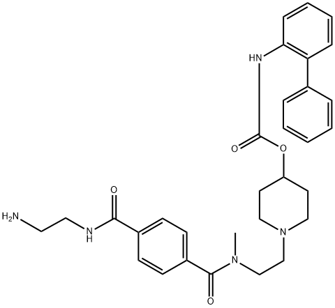 Carbamic acid, [1,1'-biphenyl]-2-yl-, 1-[2-[[4-[[(2-aminoethyl)amino]carbonyl]benzoyl]methylamino]ethyl]-4-piperidinyl ester (9CI) Structure