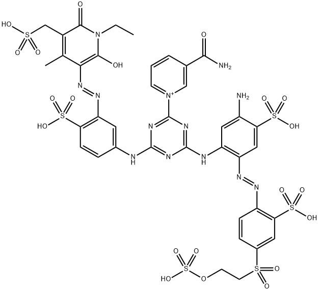 Pyridinium,  3-(aminocarbonyl)-1-[4-[[5-amino-4-sulfo-2-[[2-sulfo-4-[[2-(sulfooxy)ethyl]sulfonyl]phenyl]azo]phenyl]amino]-6-[[3-[[1-ethyl-1,6-dihydro-2- Structure