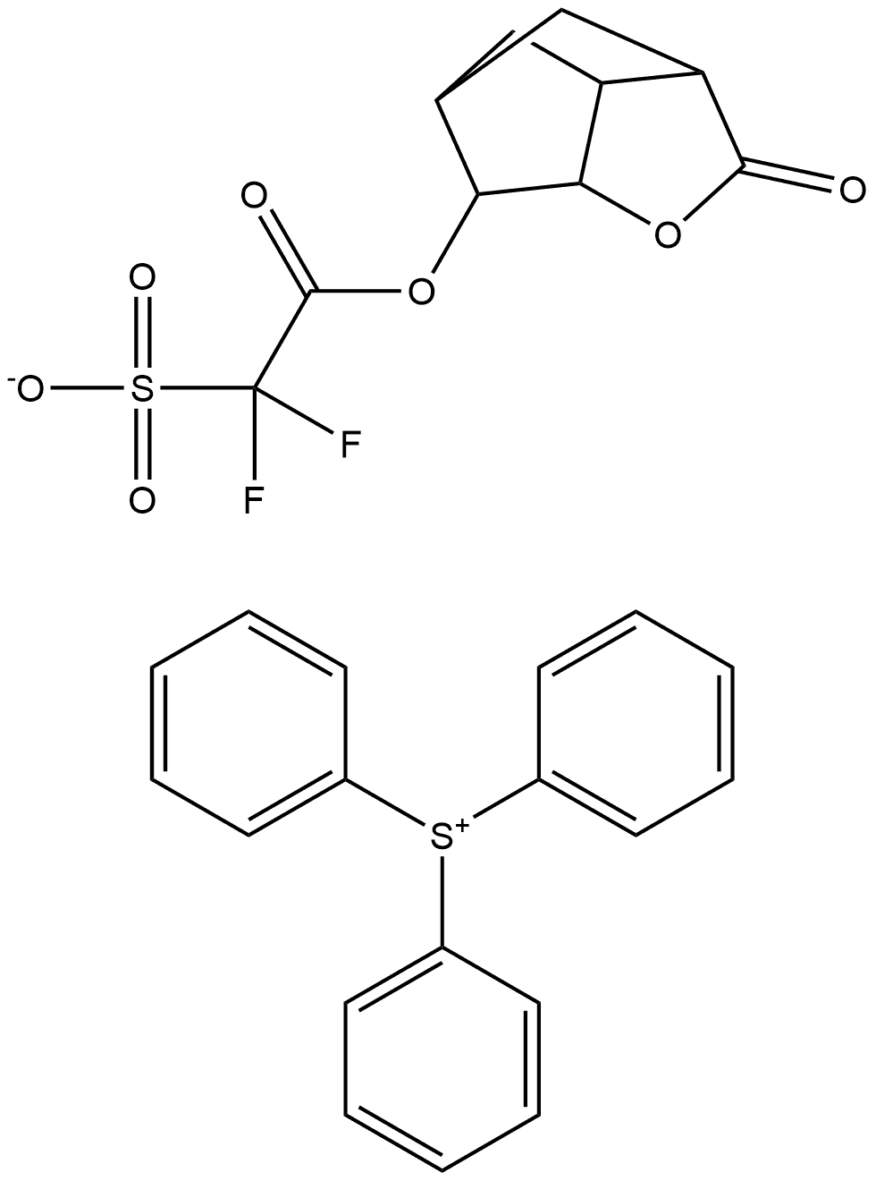 Sulfonium, triphenyl-, salt with 1-(hexahydro-2-oxo-3,5-methano-2H-cyclopenta[b]furan-6-yl) 2,2-difluoro-2-sulfoacetate (1:1) Structure