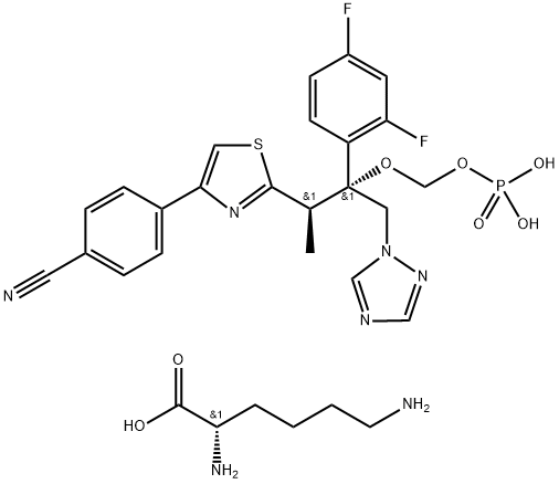 L-Lysine, compd. with 4-[2-[(1R,2R)-2-(2,4-difluorophenyl)-1-methyl-2-[(phosphonooxy)methoxy]-3-(1H-1,2,4-triazol-1-yl)propyl]-4-thiazolyl]benzonitrile (1:1) 구조식 이미지