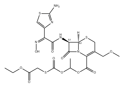 5-Thia-1-azabicyclo[4.2.0]oct-2-ene-2-carboxylic acid, 7-[[(2-amino-4-thiazolyl)(hydroxyimino)acetyl]amino]-3-(methoxymethyl)-8-oxo-, 1-[[[(2-ethoxy-2-oxoethyl)thio]carbonyl]oxy]ethyl ester, [6R-[6α,7β(Z)]]- (9CI) Structure