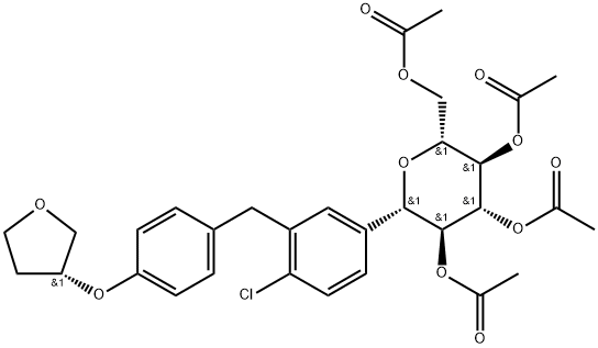 D-Glucitol, 1,5-anhydro-1-C-[4-chloro-3-[[4-[[(3R)-tetrahydro-3-furanyl]oxy]phenyl]methyl]phenyl]-, tetraacetate, (1S)- (9CI) Structure