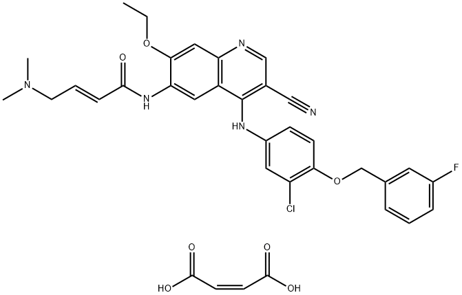 2-Butenamide, N-[4-[[3-chloro-4-[(3-fluorophenyl)methoxy]phenyl]amino]-3-cyano-7-ethoxy-6-quinolinyl]-4-(dimethylamino)-, (2E)-, (2Z)-2-butenedioate (1:2) Structure