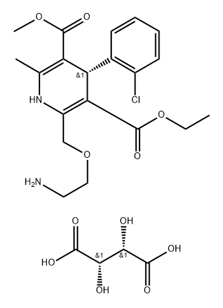 3,5-Pyridinedicarboxylic acid, 2-[(2-aminoethoxy)methyl]-4-(2-chlorophenyl)-1,4-dihydro-6-methyl-, 3-ethyl 5-methyl ester, (4S)-, rel-(2R,3R)-2,3-dihydroxybutanedioate (1:) 구조식 이미지