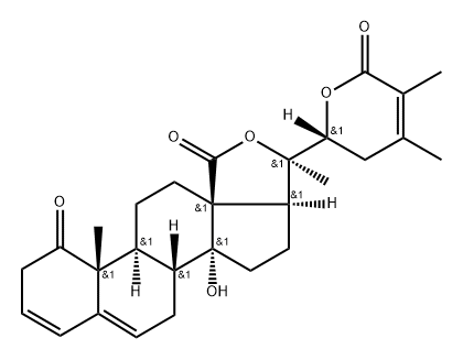 (22R)-14,20,22-Trihydroxy-1-oxoergosta-3,5,24-triene-18,26-dioic acid 18,20:26,22-dilactone 구조식 이미지
