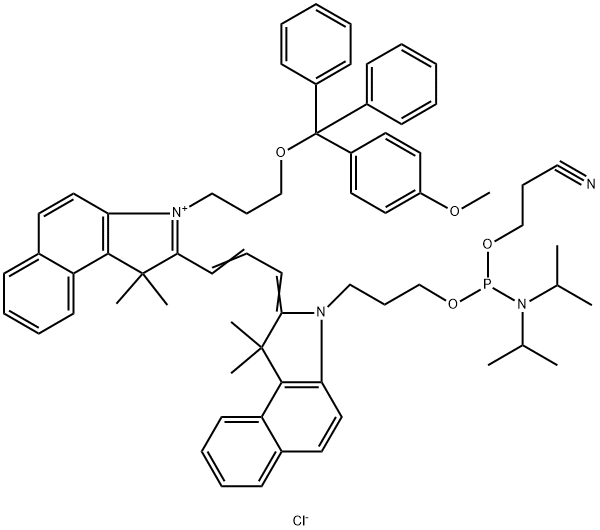 1H-Benz[e]indolium, 2-[3-[3-[3-[[[bis(1-methylethyl)amino](2-cyanoethoxy)phosphino]oxy]propyl]-1,3-dihydro-1,1-dimethyl-2H-benz[e]indol-2-ylidene]-1-propen-1-yl]-3-[3-[(4-methoxyphenyl)diphenylmethoxy]propyl]-1,1-dimethyl-, chloride (1:1) Structure