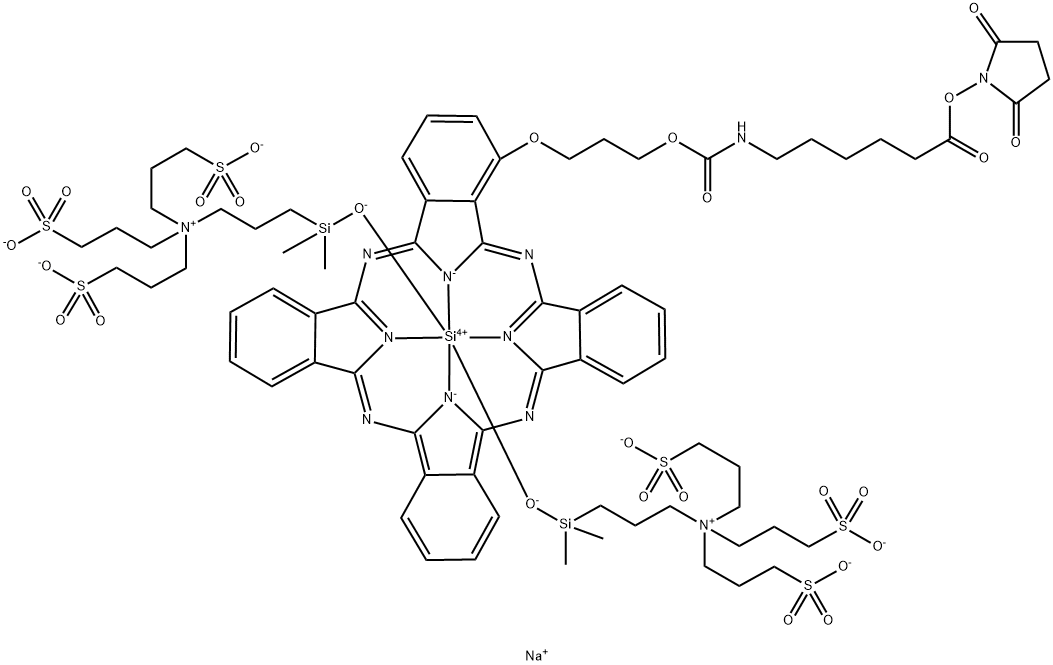Silicate(4-?)?, [2,?5-?dioxo-?1-?pyrrolidinyl 6-?[[[3-?[(29H,?31H-?phthalocyanin-?1-?yl-?κN29,?κN30,?κN31,?κN32)?oxy]?propoxy]?carbonyl]?amino]?hexanoato(2-?)?]?bis[N-?[3-?[(hydroxy-?κO)?dimethylsilyl]?propyl]?-?3-?sulfo-?N,?N-?bis(3-?sulfopropyl)?-?1-?pr 구조식 이미지