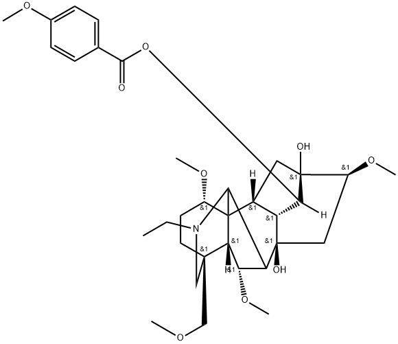 Aconitane-8,13,14-triol, 20-ethyl-1,6,16-trimethoxy-4-(methoxymethyl)-, 14-(4-methoxybenzoate), (1α,6α,14α,16β)- Structure