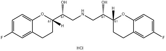 2H-1-Benzopyran-2-methanol, α,α'-[iminobis(methylene)]bis[6-fluoro-3,4-dihydro-, hydrochloride (1:1), (αR,α'S,2S,2'R)-rel- Structure