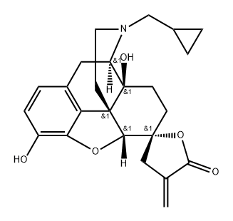 3,6,14-trihydroxy-6-(2-carboxyallyl)-17-(cyclopropylmethyl)morphinan gamma-lactone 4,5-epoxide 구조식 이미지