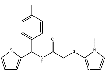 N-((4-fluorophenyl)(Thien-2-yl)methyl)-2-((1-methyl-1H-imidazole-2-yl)sulfanyl)acetamide 구조식 이미지