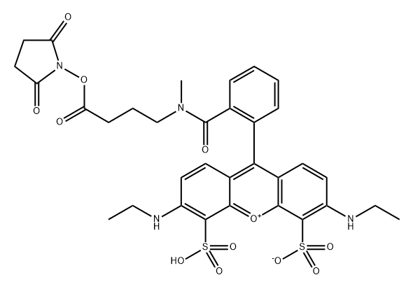 Xanthylium, 9-[2-[[[4-[(2,5-dioxo-1-pyrrolidinyl)oxy]-4-oxobutyl]methylamino]carbonyl]phenyl]-3,6-bis(ethylamino)-4,5-disulfo-, inner salt 구조식 이미지