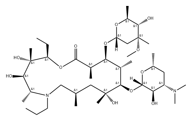 (2R,3S,4R,5R,8R,10R,11R,12S,13S,14R)-11-(((2S,3R,4S,6R)-4-(Dimethylamino)-3-hydroxy-6-methyltetrahydro-2H-pyran-2-yl)oxy)-2-ethyl-3,4,10-trihydroxy-13-(((2R,4R,5S,6S)-5-hydroxy-4-methoxy-4,6-dimethyltetrahydro-2H-pyran-2-yl)oxy)-3,5,8,10,12,14-hexamethyl-6-propyl-1-oxa-6-azacyclopentadecan-15-one Structure