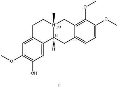 6H-Dibenzo[a,g]quinolizinium, 5,8,13,13a-tetrahydro-2-hydroxy-3,9,10-trimethoxy-7-methyl-, iodide (1:1), (7R,13aS)- 구조식 이미지