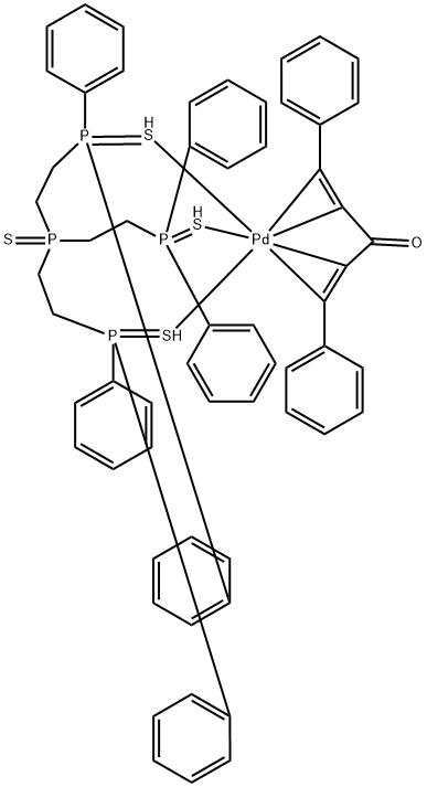 Palladium, [(1,2,4,5-η)-1,5-diphenyl-1,4-pentadien-3-one][tris[2-(diphenylphosphinothioyl-κS)ethyl]phosphine sulfide-κS]- Structure