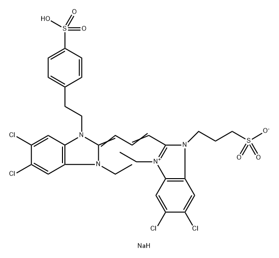 Sodium 3-[5,6-dichloro-2-[3-[5,6-dichloro-1-ethyl-3-(4-sulfonatophenethyl)benzimidazolin-2-ylidene]-1- propenyl]-1-ethyl-3-benzimidazolio] propanesulfonate Structure