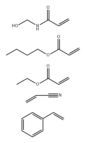 2-Propenoic acid, butyl ester, polymer with ethenylbenzene, ethyl 2-propenoate, N-(hydroxymethyl)-2-propenamide and 2-propenenitrile (9Ci) Structure