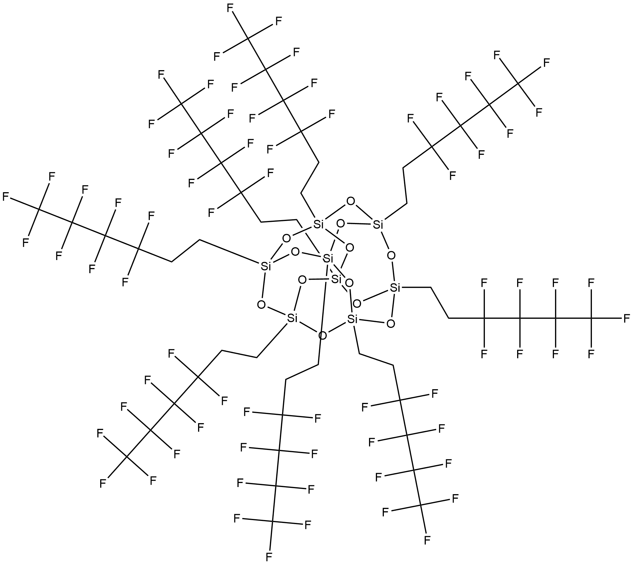 Pentacyclo[9.5.1.13,9.15,15.17,13]octasiloxane, 1,3,5,7,9,11,13,15-octakis(3,3,4,4,5,5,6,6,6-nonafluorohexyl)- Structure