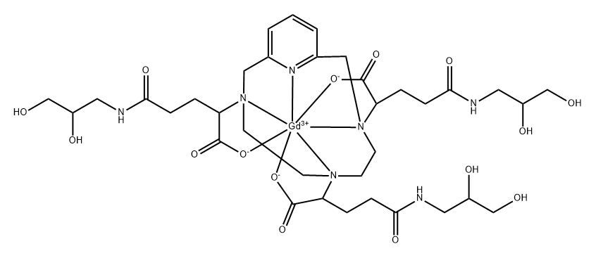 Gadolinium, [α3,α6,α9-tris[3-[(2,3-dihydroxypropyl)amino]-3-oxopropyl]-3,6,9,15-tetraazabicyclo[9.3.1]pentadeca-1(15),11,13-triene-3,6,9-triacetato(3-)-κN3,κN6,κN9,κN15,κO3,κO6,κO9]- Structure