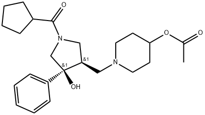 1-{[(3S,4R)-1-cyclopentanecarbonyl-4-hydroxy-4-phenylpyrrolidin-3-yl]methyl}piperidin-4-yl acetate Structure