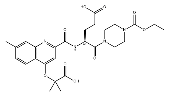 1-Piperazinepentanoic acid, γ-[[[4-(1-carboxy-1-methylethoxy)-7-methyl-2-quinolinyl]carbonyl]amino]-4-(ethoxycarbonyl)-δ-oxo-, (γS)- Structure