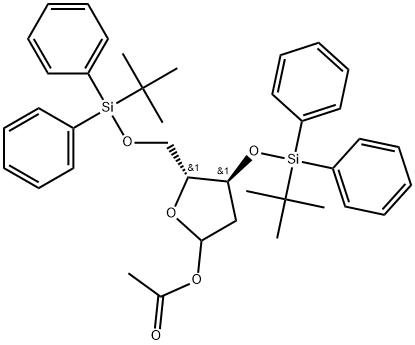 1-O-acetyl-3,5-bis-O-(t-butyldiphenylsilyl)-2-deoxy-D-ribofuranose Structure