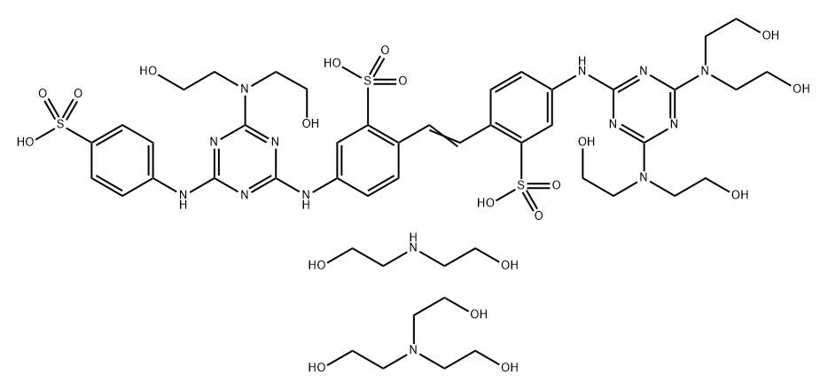 Benzenesulfonic acid, 2-[2-[4-[[4,6-bis[bis(2-hydroxyethyl)amino]-1,3,5-triazin-2-yl]amino]-2-sulfophenyl]ethenyl]-5-[[4-[bis(2-hydroxyethyl)amino]-6-[(4-sulfophenyl)amino]-1,3,5-triazin-2-yl]amino]-, sodium salt, compd. with 2,2'-iminobis[ Structure