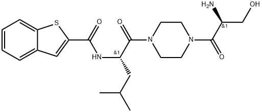 N-[(2R)-1-{4-[(2R)-2-amino-3-hydroxypropanoyl]piperazin-1-yl}-4-methyl-1-oxopentan-2-yl]-1-benzothiophene-2-carboxamide Structure