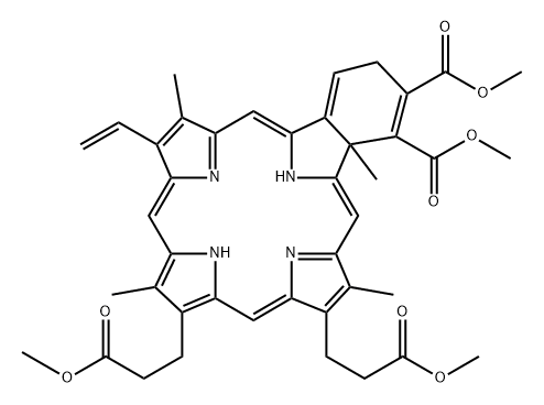 23H,25H-Benzo[b]porphine-9,13-dipropanoic acid, 18-ethenyl-2,4a-dihydro-3,4-bis(methoxycarbonyl)-4a,8,14,19-tetramethyl-, dimethyl ester (9CI) 구조식 이미지