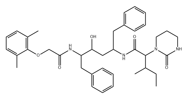 1(2H)-Pyrimidineacetamide, N-[4-[[2-(2,6-dimethylphenoxy)acetyl]amino]-3-hydroxy-5-phenyl-1-(phenylmethyl)pentyl]tetrahydro-α-(1-methylpropyl)-2-oxo- Structure