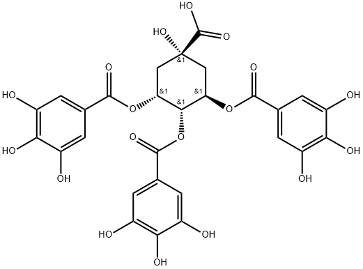 Benzoic acid, 3,4,5-trihydroxy-, 1,1',1''-[(1R,2α,3R,5α)-5-carboxy-5-hydroxy-1,2,3-cyclohexanetriyl] ester Structure